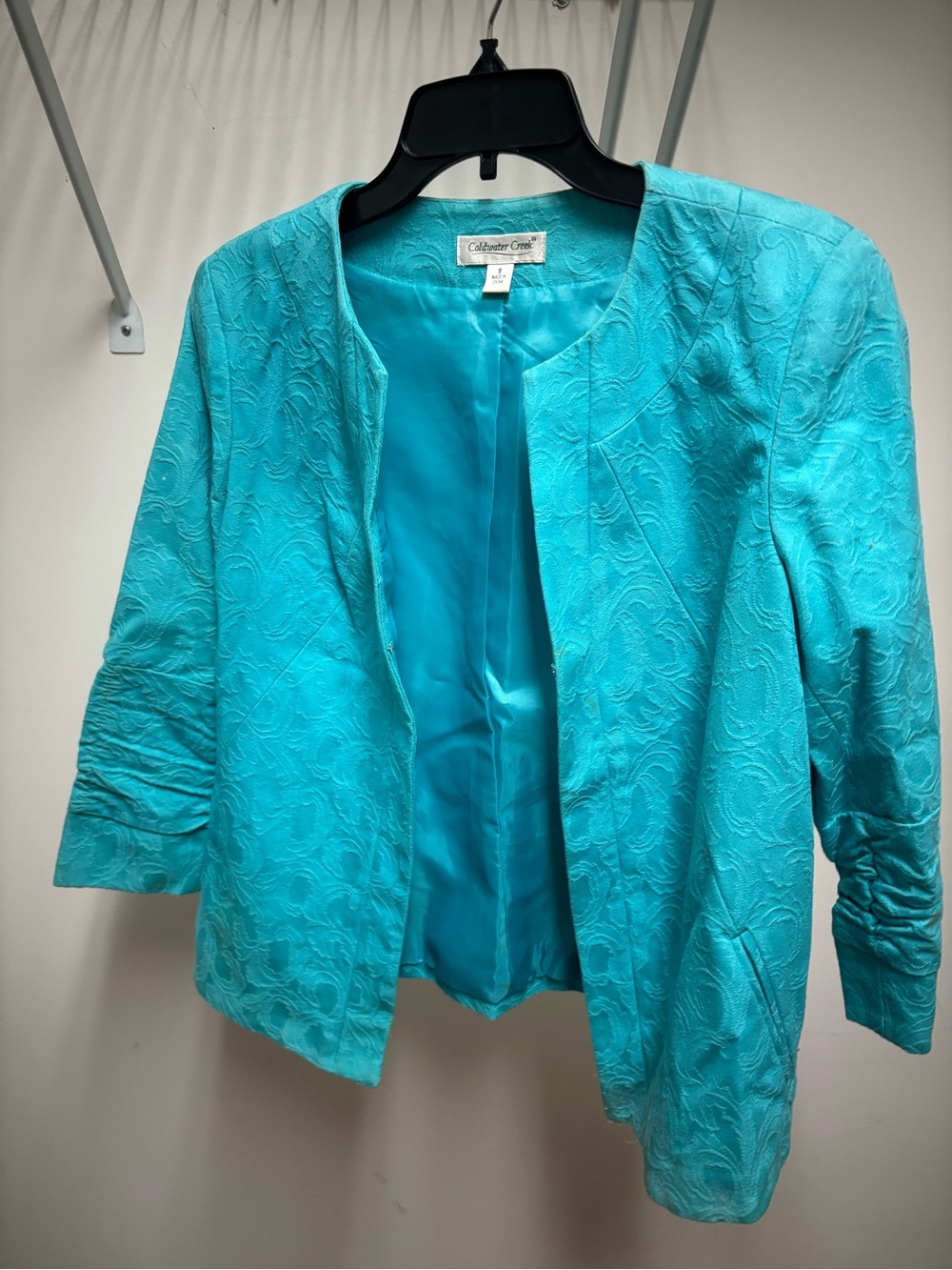 Coldwater Creek Women's Turquoise Textured Open-Front Blazer